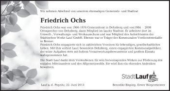 Traueranzeige von Friedrich Ochs von Pegnitz-Zeitung